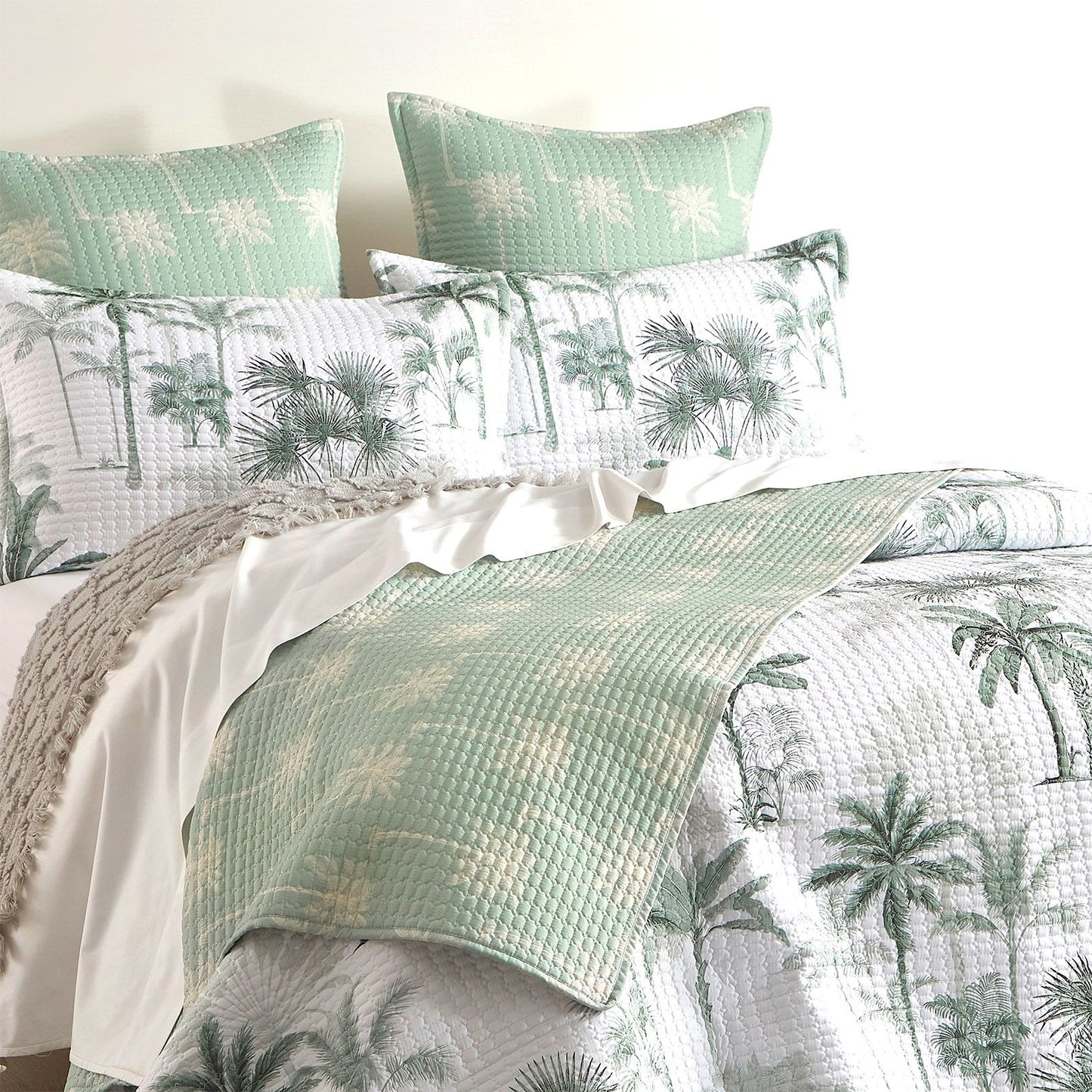Marbella Palm Quilted Reversible Coverlet Set