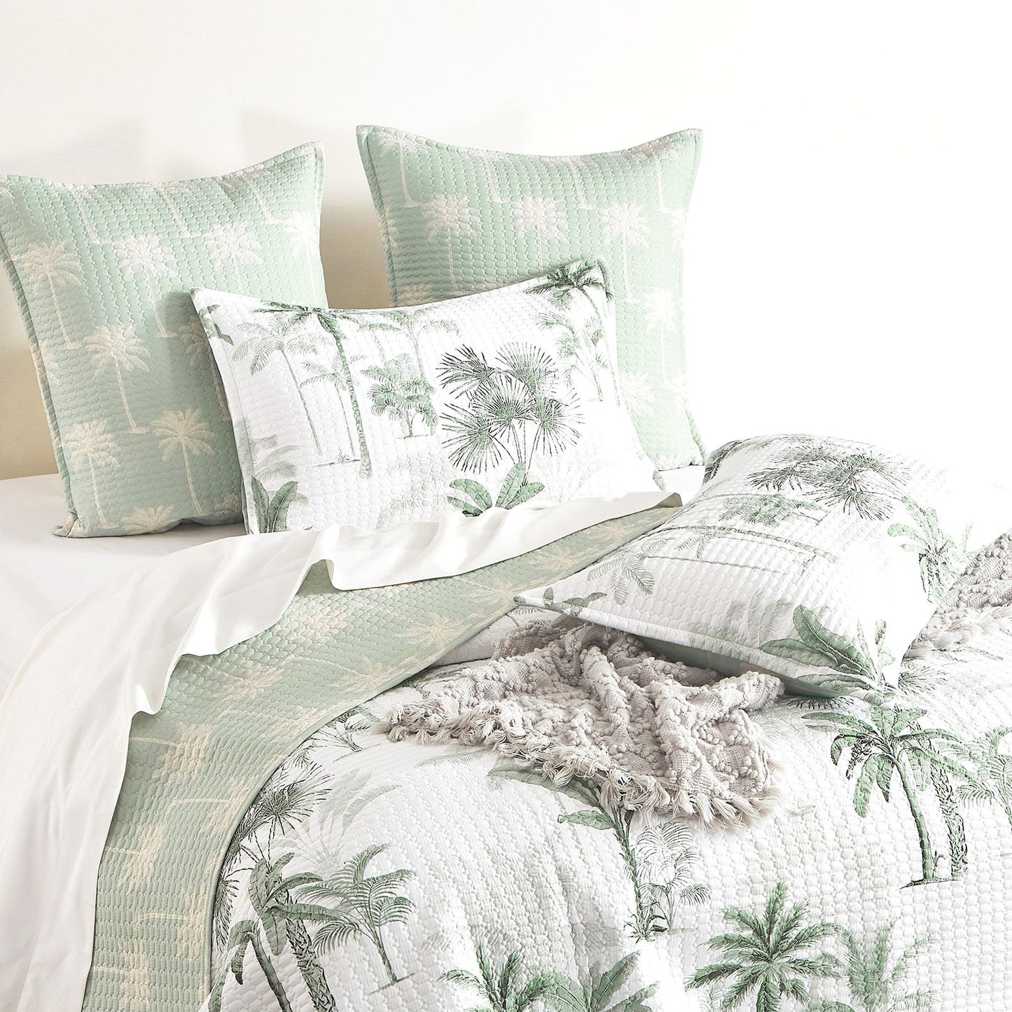 Marbella Palm Quilted Reversible Coverlet Set