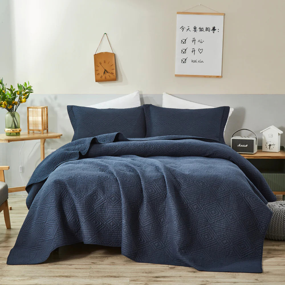 Diamond Navy Coverlet Set
