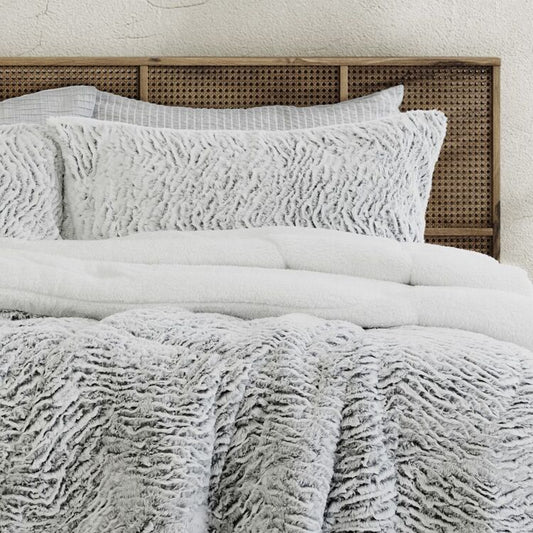 Silver Faux Fur Comforter Set