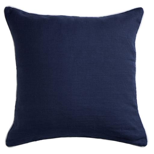 Linen Navy with White Piping Cushion