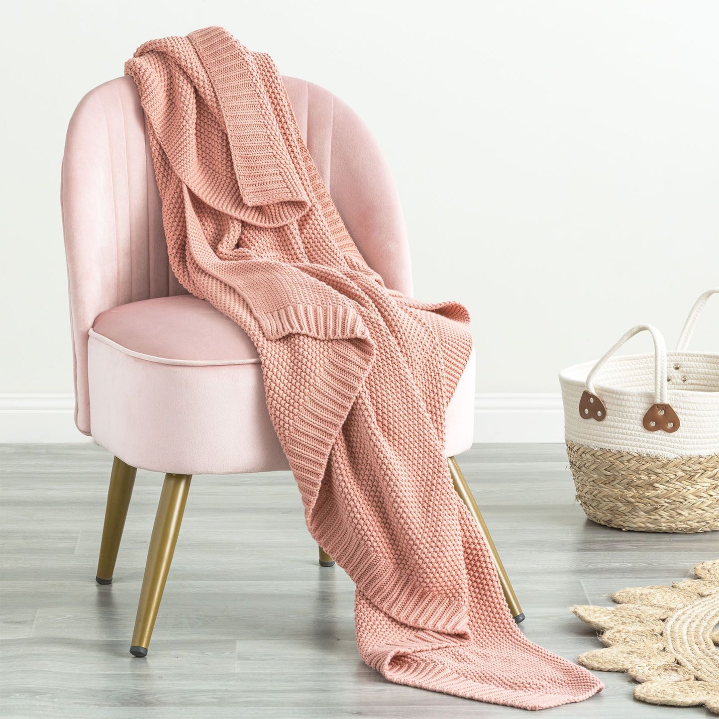 Moss Seed Stitch 100% Cotton Knitted Throw