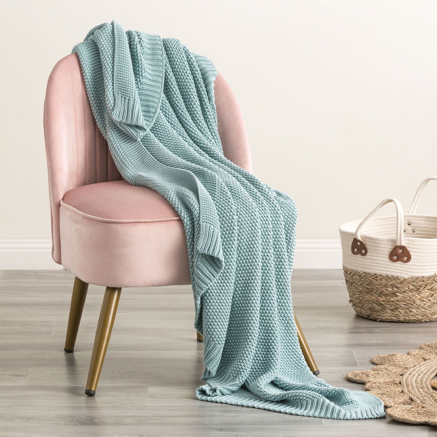Moss Seed Stitch 100% Cotton Knitted Throw