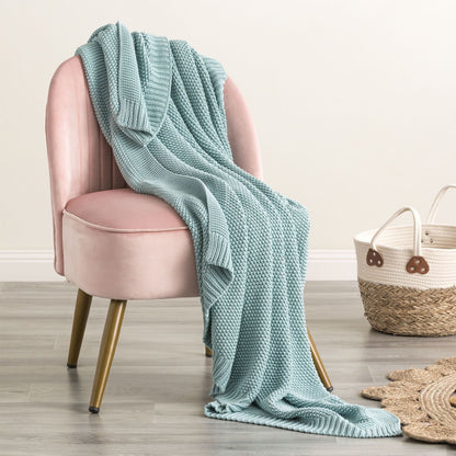 Moss Seed Stitch 100% Cotton Knitted Throw