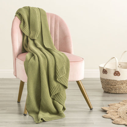 Moss Seed Stitch 100% Cotton Knitted Throw
