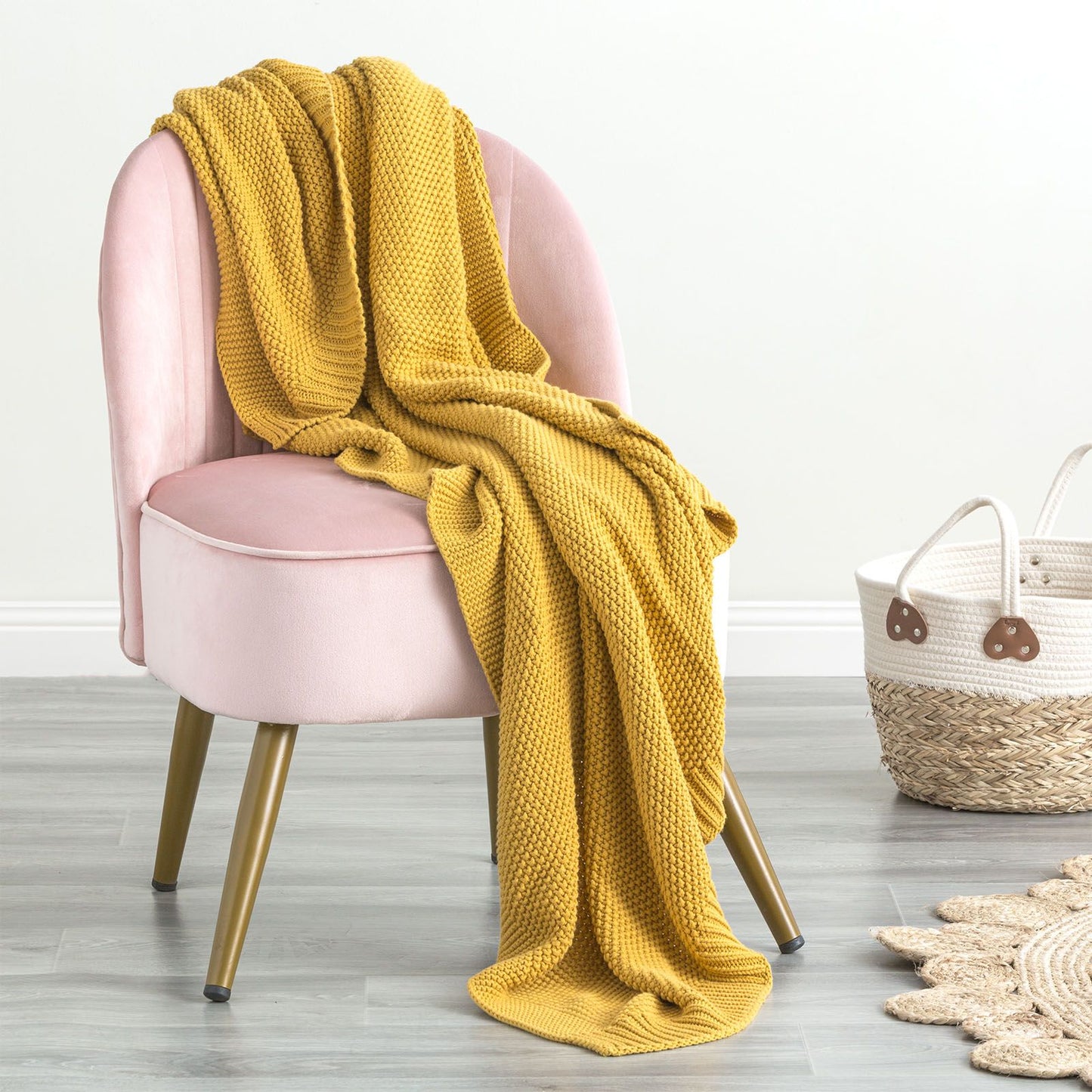 Moss Seed Stitch 100% Cotton Knitted Throw