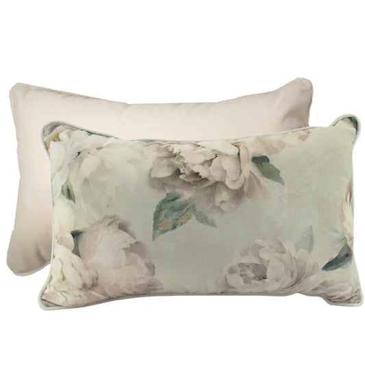 White Peony Velvet 30x50cm Cushion