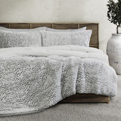 Silver Faux Fur Comforter Set