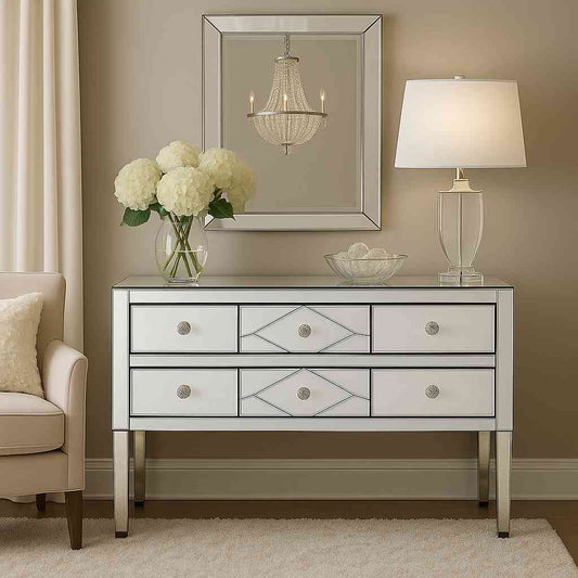 6 Drawer Mirror Console Table