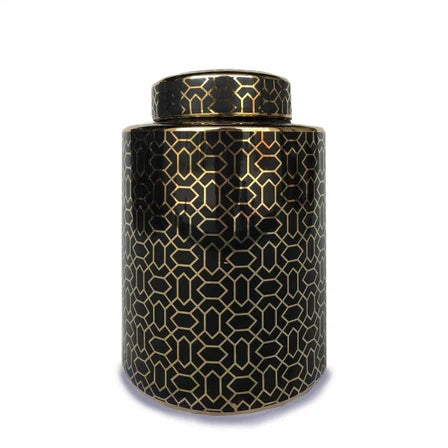 Zara Black & Gold Ceramic Jar 28cm