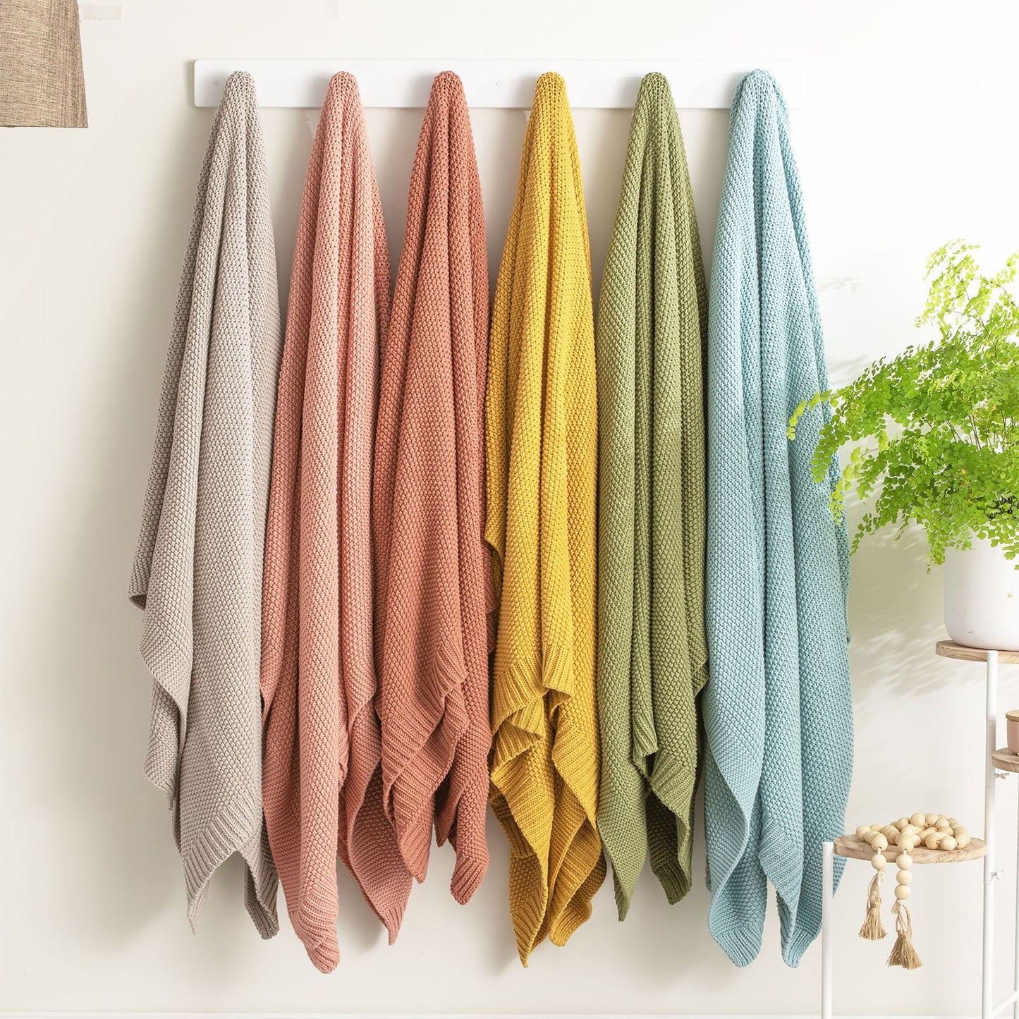 Moss Seed Stitch 100% Cotton Knitted Throw