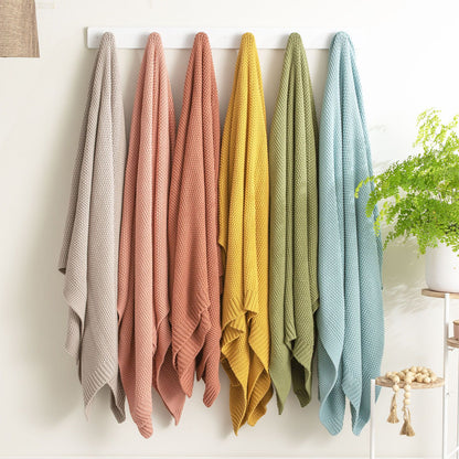 Moss Seed Stitch 100% Cotton Knitted Throw